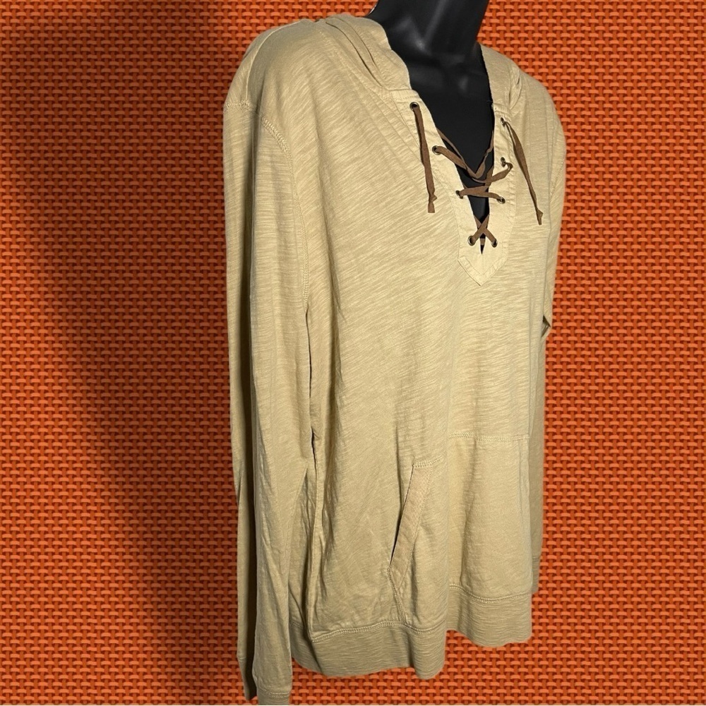 LRL Lauren Jeans Co Ralph Lauren Lace Up Long Sleeve Peasant Tan Hoodie Sz Large